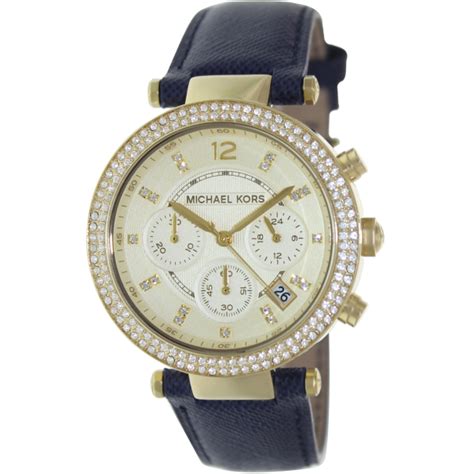 michael kors women's parker mk2280 blue leather quartz watch|Michael Kors Parker Chronograph Gold.